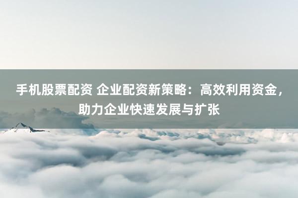 手机股票配资 企业配资新策略：高效利用资金，助力企业快速发展与扩张