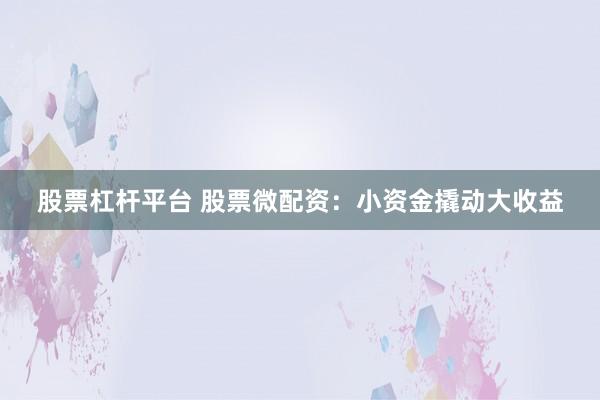 股票杠杆平台 股票微配资：小资金撬动大收益