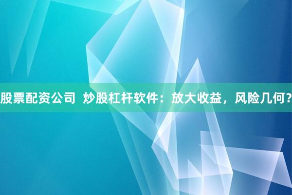 股票配资公司 炒股杠杆软件:放大收益,风险几何?