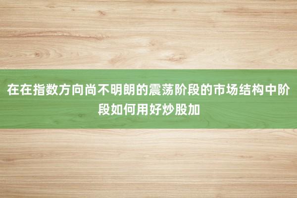 在在指数方向尚不明朗的震荡阶段的市场结构中阶段如何用好炒股加