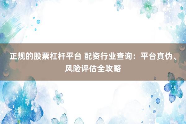 正规的股票杠杆平台 配资行业查询：平台真伪、风险评估全攻略