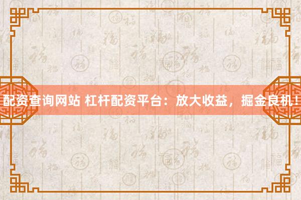 配资查询网站 杠杆配资平台：放大收益，掘金良机！