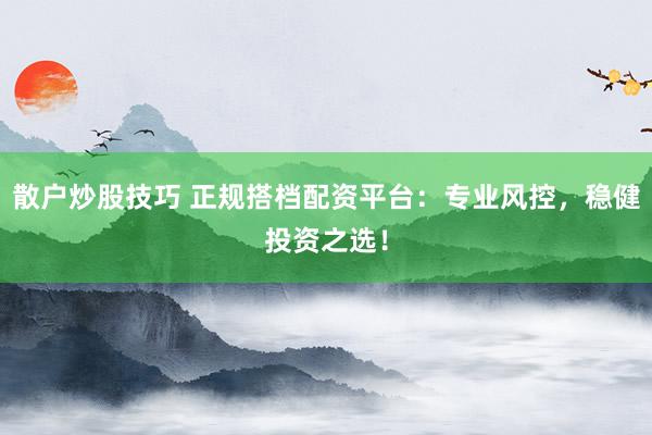 散户炒股技巧 正规搭档配资平台:专业风控,稳健投资之选!